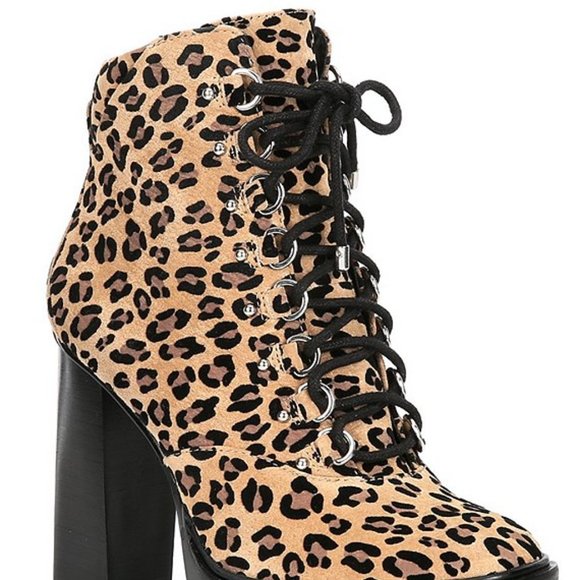 Ambelynn Suede Cheetah Print Heeled Combat Booties - Picture 6 of 6
